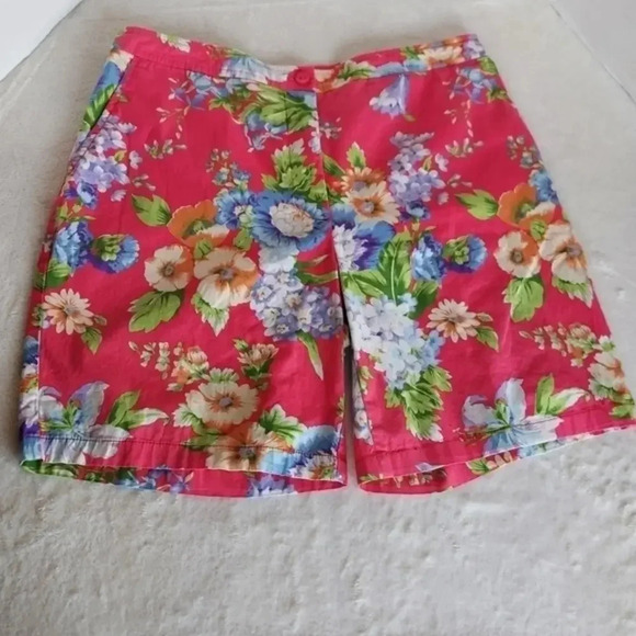 Linea by Louis‎ Dell'Olio Vibrant Orange Floral Print Bermuda Shorts - Picture 1 of 10